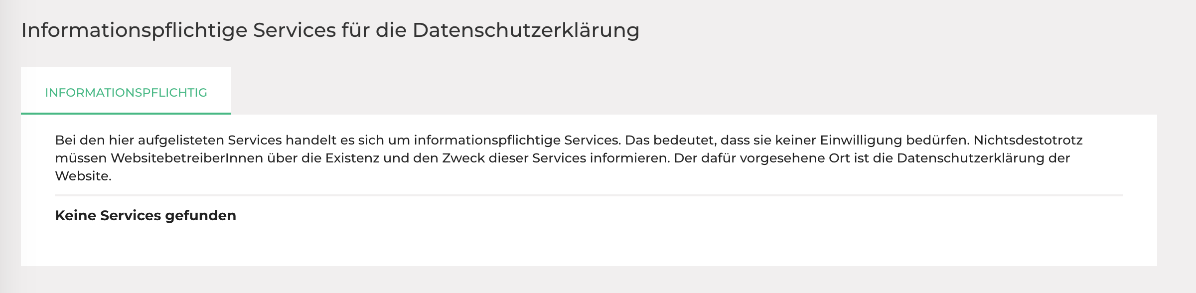 Datenschutzerklärung Cookie Banner Informationspflichtige Services für die Datenschutzerklärung